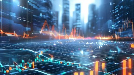 Dynamic Financial Stock Market Animation with Cityscape Background