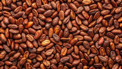 Close-up of roasted cocoa beans texture in rich brown color for chocolate production