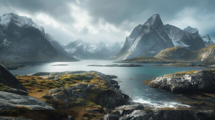 Fototapeta premium Lofoten Islands Landscape, Norway, conceptual landscape photography.
