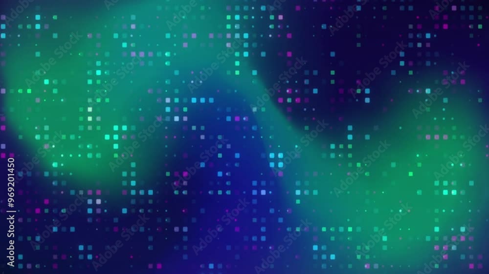 Poster animation of glowing neon lights moving over pattern background