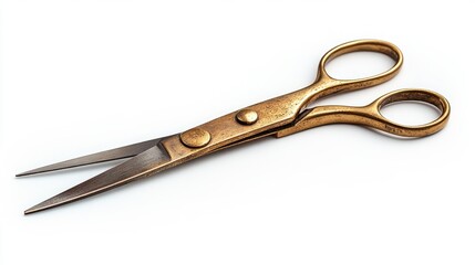 Obraz premium Vintage Brass Scissors with Elegant Design on White Background