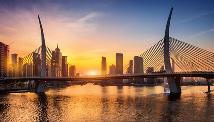 city skyline at sunset