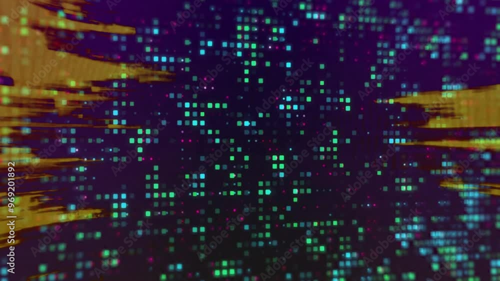 Poster animation of glowing neon lights moving over pattern background