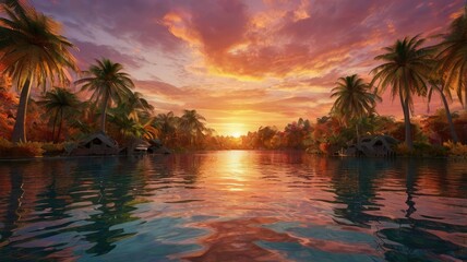 radiant sunset: a symphony of colors in nature's tranquility