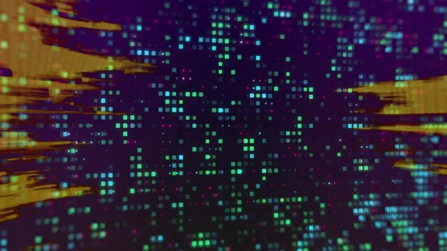 Animation of glowing neon lights moving over pattern background