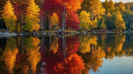 Fototapeta premium radiant sunset: a symphony of colors in nature's tranquility