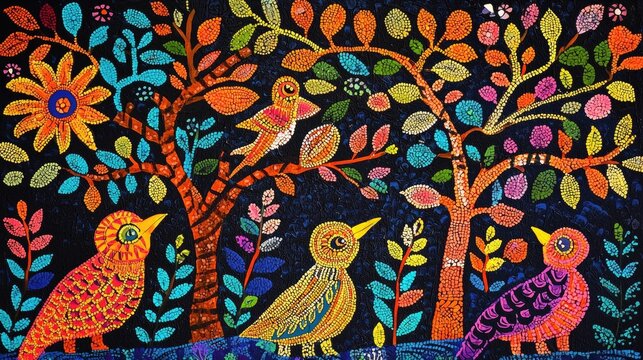 Naklejki Vibrant Gond tribal art patterns from India