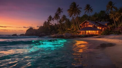 Fototapeta premium radiant sunset: a symphony of colors in nature's tranquility