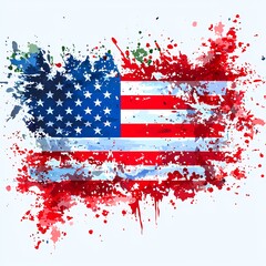Artistic depiction of the American flag with vibrant splashes of red and blue.