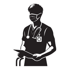 Nurse black vector, black color silhouette ,white color background