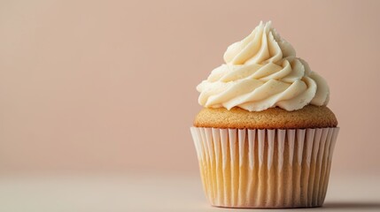 Exquisite 3D Cupcake with Delicate Frosting on Neutral Background, Bakery Craftsmanship Concept with Copy Space
