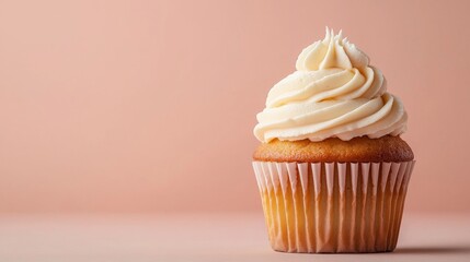 Exquisite 3D Cupcake with Delicate Frosting on Soft Background, Bakery Craftsmanship Symbol, Copy Space for Text