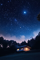 Night Sky,  A clear night sky filled with a bright star alongside numerous scattered stars, creating a beautiful celestial display