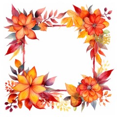 Obraz premium Autumn leaves frame on white background. Elegant watercolor design for invitation and greeting card with space for text. Copy space