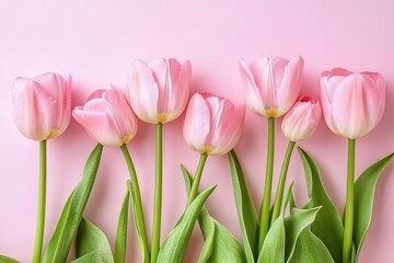 Fototapeta premium Pink Tulips on a Pink Background