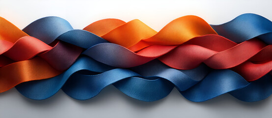 Fototapeta premium A collection of vibrant ribbons arranged on a white surface, showcasing a variety of colors and textures. 