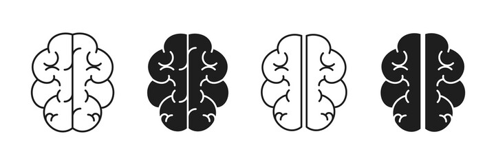 Human brain icon set. Mind silhouette isolated on white background. Vector illustration.