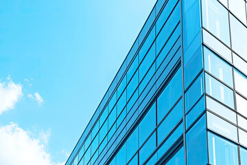 Obraz premium A modern office building with sleek glass windows reflecting sky