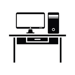 Study table black and white flat vector icon design. Computer table glyph design and symbol