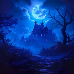 Mystical Halloween with dark sky spooky bats eerie ghost figures wallpaper