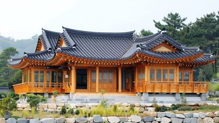 Obraz premium Traditional Korean home designs are known for their elegant, simple architecture and often use natural materials such as wood