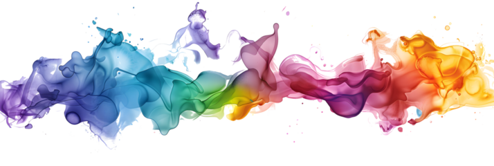 Abstract colorful rainbow color painting illustration - watercolor splashes, isolated on transparent background PNG