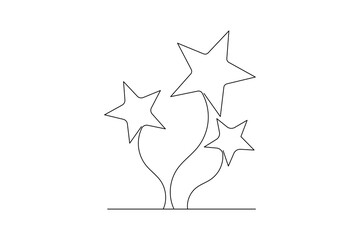 Christmas star continuous one line drawing of isolated outline art and star vector icon