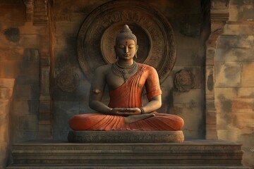 Ancient Buddha Statue Sitting Peacefully in a Sacred Temple