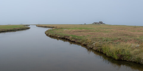 Felder und Bäche auf Hallig Hoge in Friesland
