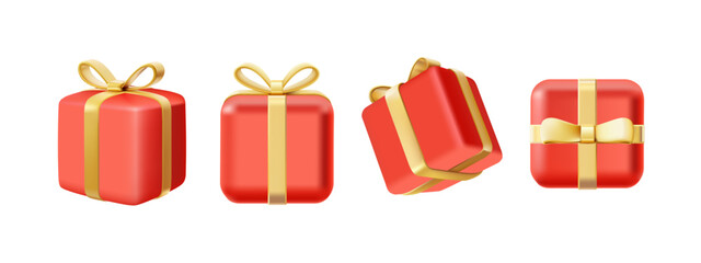 Set of gift boxes with ribbon and bow.	
