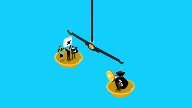 Business people on scales - capitalism or monopoly 3d animation cartoon