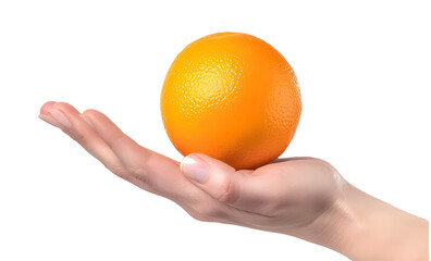 Hand holding a orange fruit cut out transparent isolated on white background PNG image