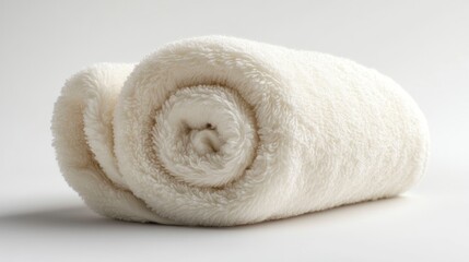 Rolled Up White Towel on a White Background