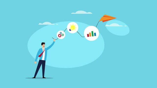Business intelligence, data analysis for insight making business decision for succes cartoon animation