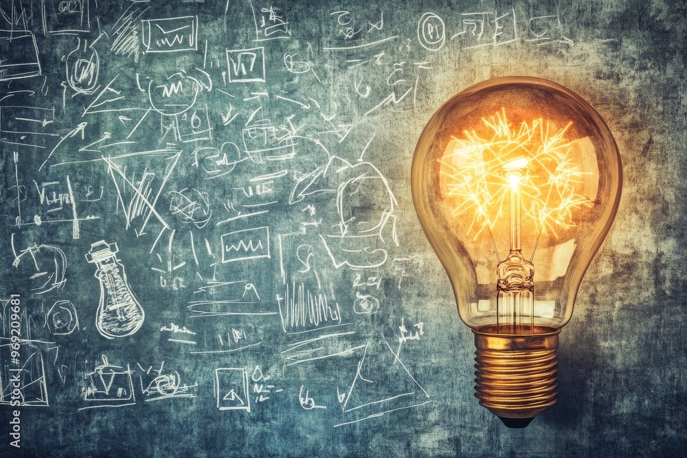 Poster lightbulb idea on a chalkboard background