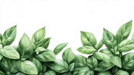 Watercolor Illustration of Lush Green Leaves