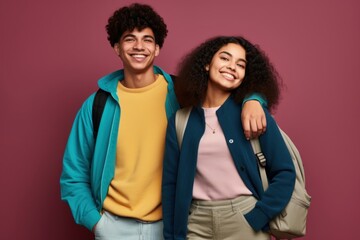 Obraz premium Latinx high school students laughing adult happy.