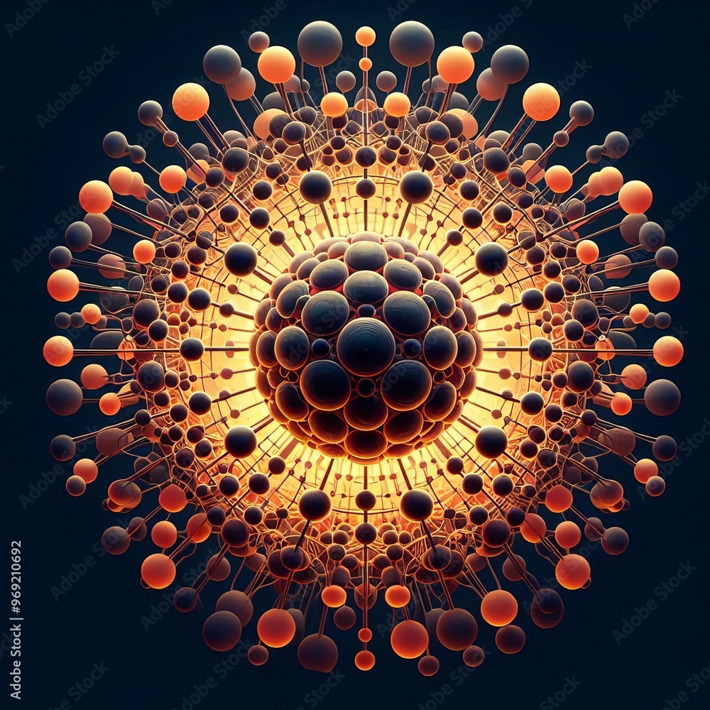 Poster an abstract depiction of a molecular structure featuring glowing connections and spherical nodes. th