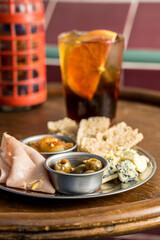 tapas to eat appetizer with orange and olive ready to eat