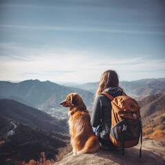 photo of women traveling with dog.