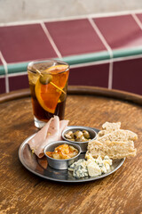 tapas to eat appetizer with orange and olive ready to eat