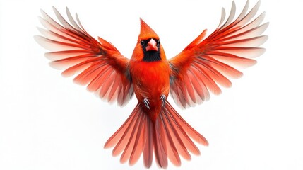 Bright Scarlet Cardinal in Flight Against Pristine White Background