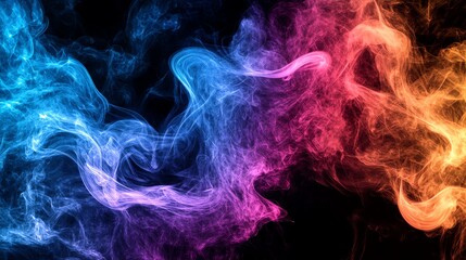 Obraz premium Abstract colorful smoke swirls on a black background.