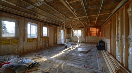 Home Construction Interior Framing with Insulation