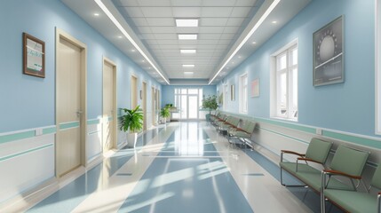 Obraz premium Modern Hospital Corridor Interior Design