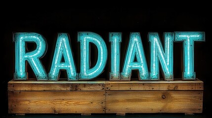 Fototapeta premium Neon sign spelling radiant with glowing blue letters