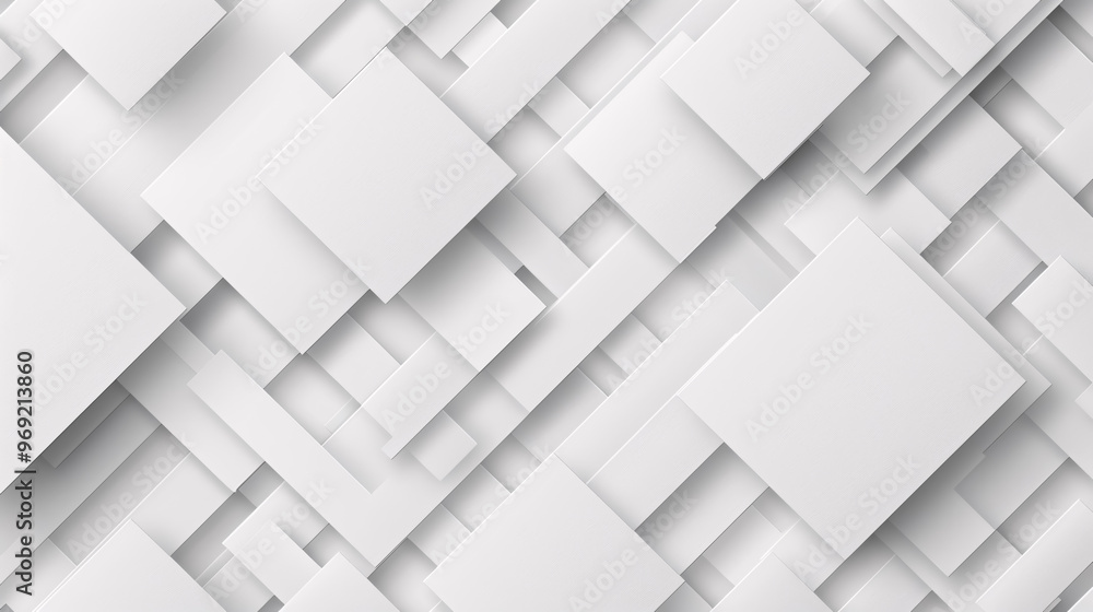 Poster modern white and light grey square overlapped pattern on a background with shadow. white background.