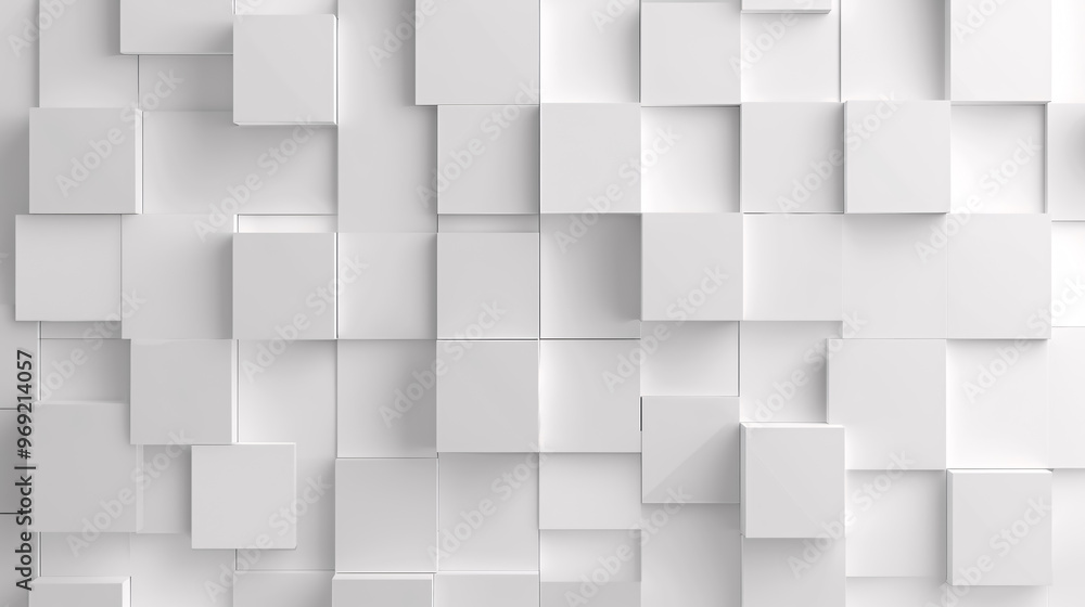 Poster modern white and light grey square overlapped pattern on a background with shadow. white background.