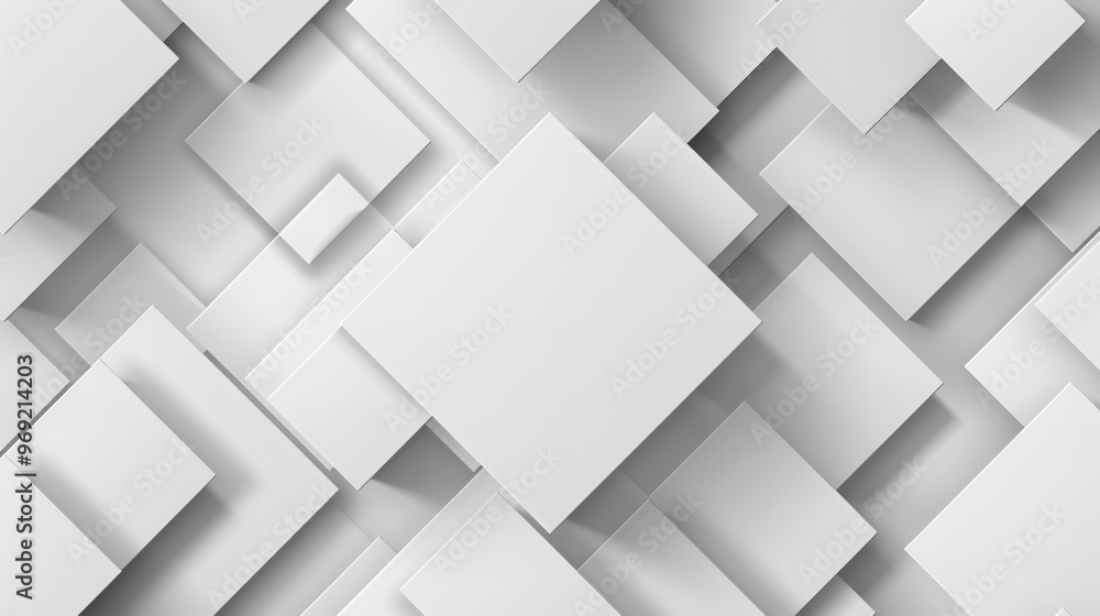 Poster modern white and light grey square overlapped pattern on a background with shadow. white background.