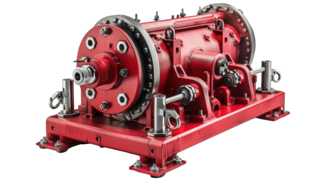 Industrial red machinery gearbox isolated transparent background